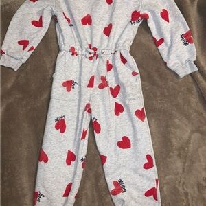 Old Navy Gray Jumpsuit with Red Hearts
